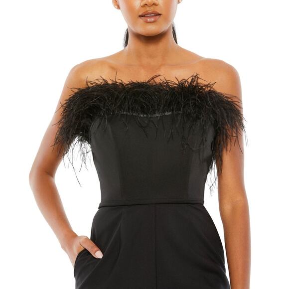 Mac Duggal NEW Size 2 68146 Black Feather Neck Sleeveless Strapless Jumpsuit NWT - Picture 4 of 9